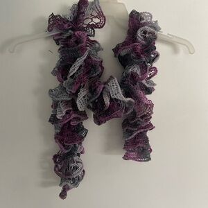 Elegant Handmade Purple and Gray Ruffled Scarf